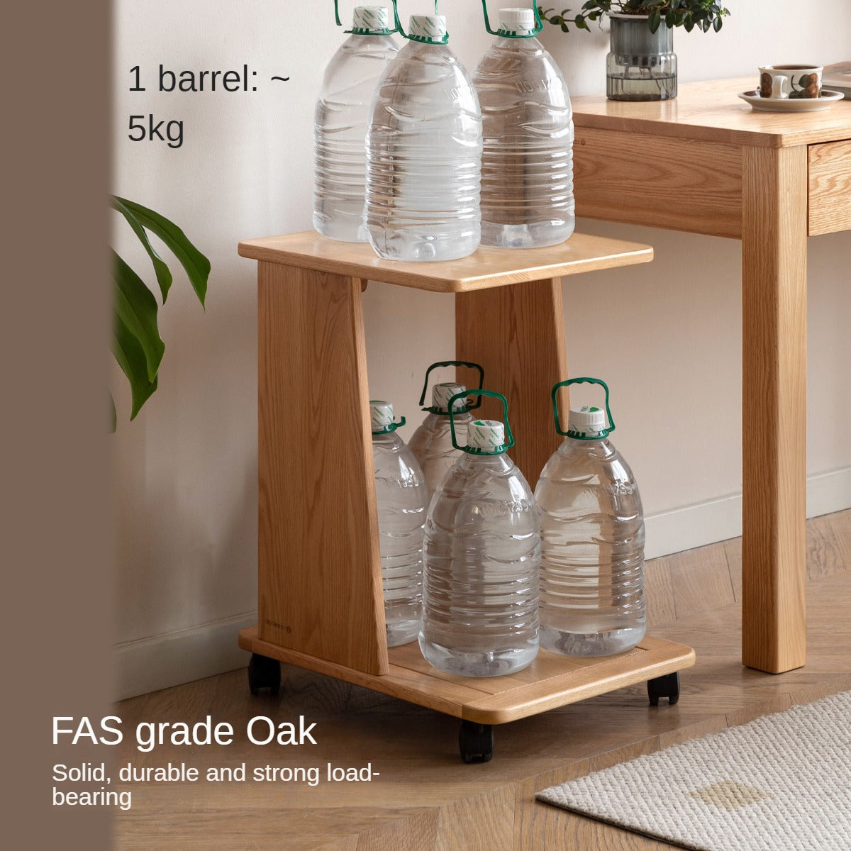 Oak, Solid Rubberwood Mobile Storage Rack