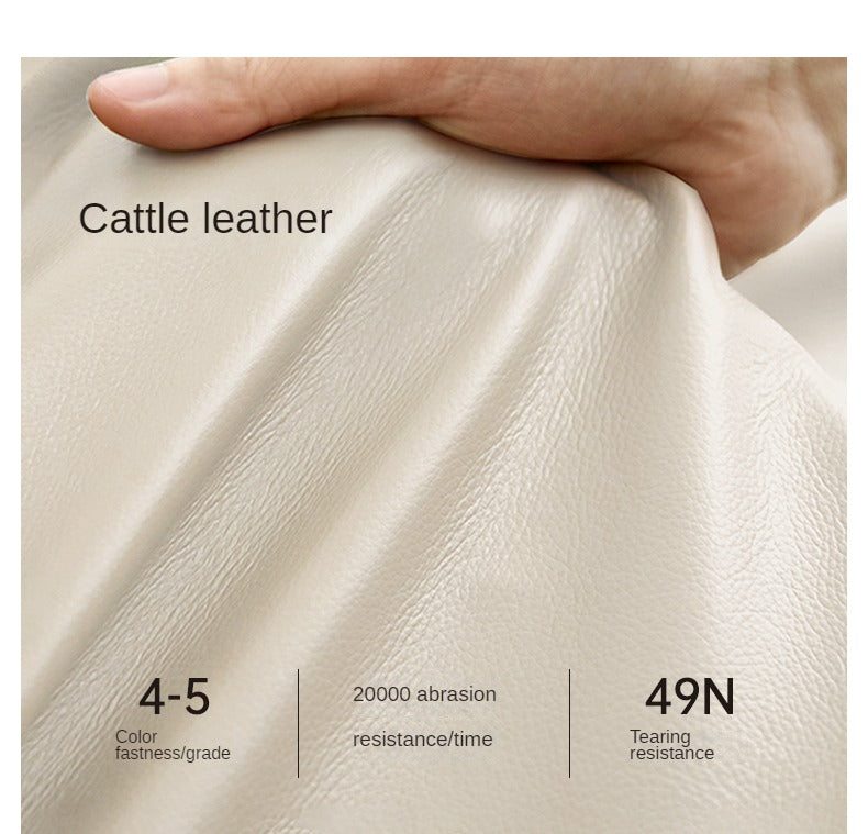 Leather platform bed, headboard-free floating bed cream style