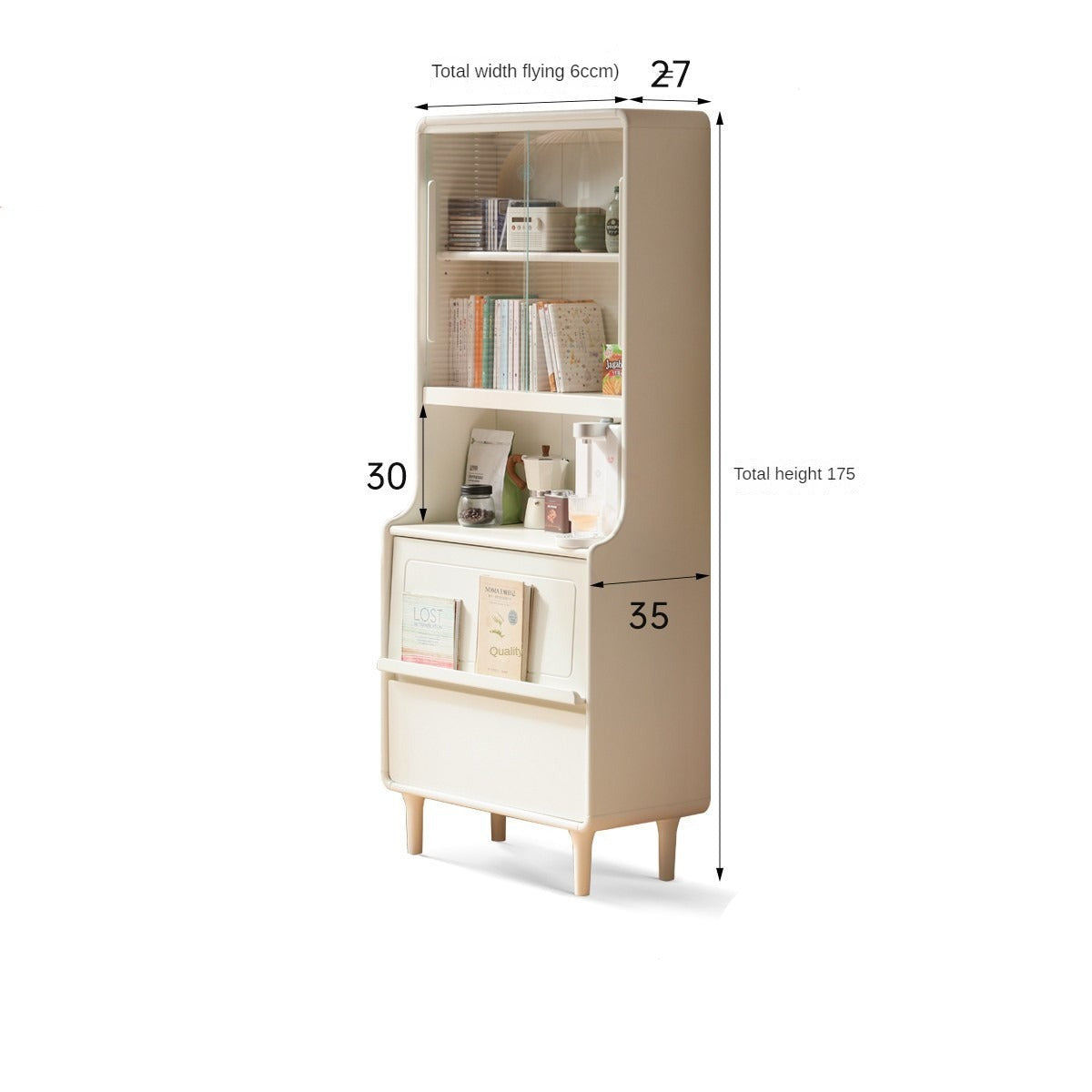 Rubber Solid Wood Bookcase Cream Storage Cabinet Display