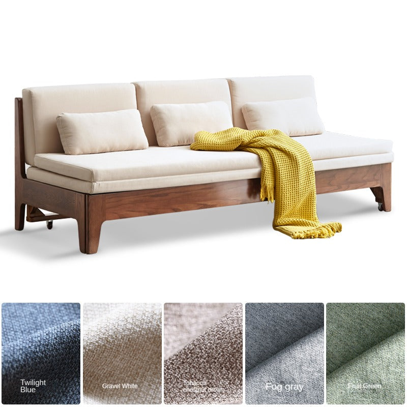 Oak Solid Wood Sofa Bed Dual-purpose Foldable Telescopic Bed