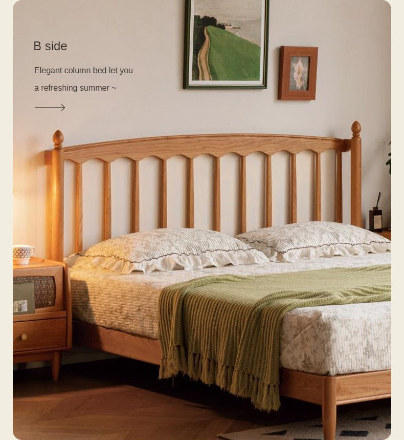 Cherry Solid Wood Soft Retro Bed