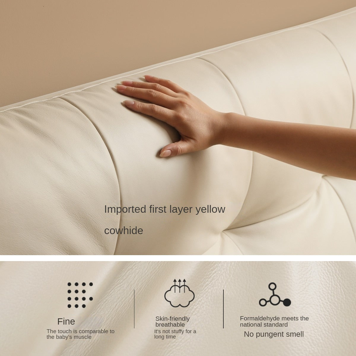 Genuine Leather Cream Suspended Bed