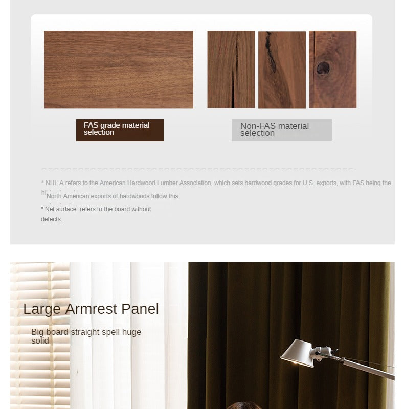 Black Walnut, Ash, Solid Sandalwood Wood Sofa with Genuine Top-Grain Yellow Cowhide Leather,fabrics