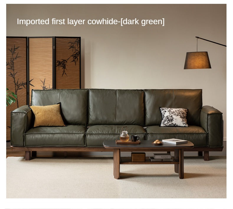 Black Walnut Solid Wood Leather Sofa.