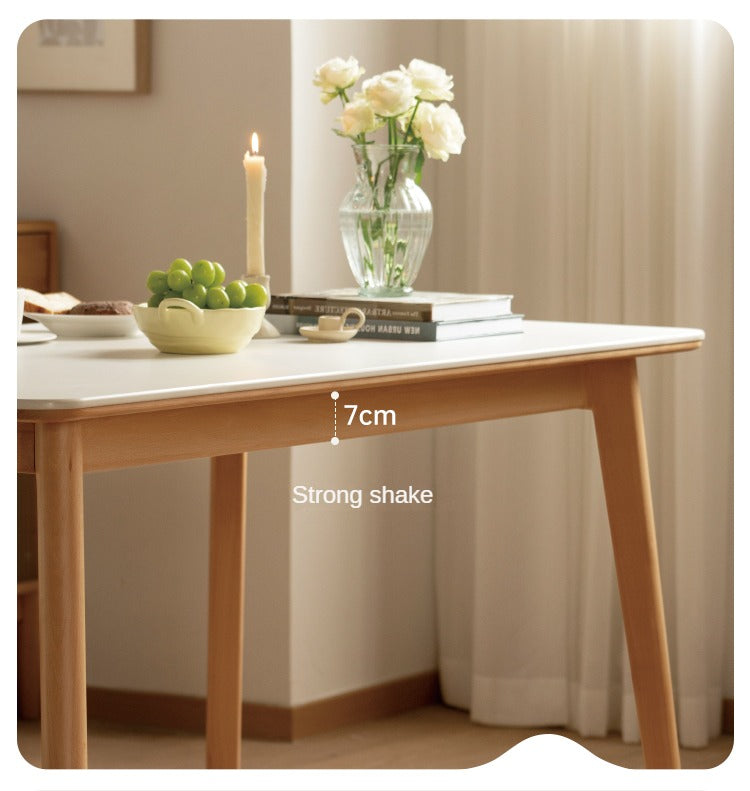 Beech Solid Wood Dining Table With Rock Slab Surface