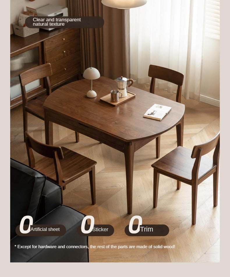 Black Walnut, Oak Solid Wood Modern Folding Round Dining Table