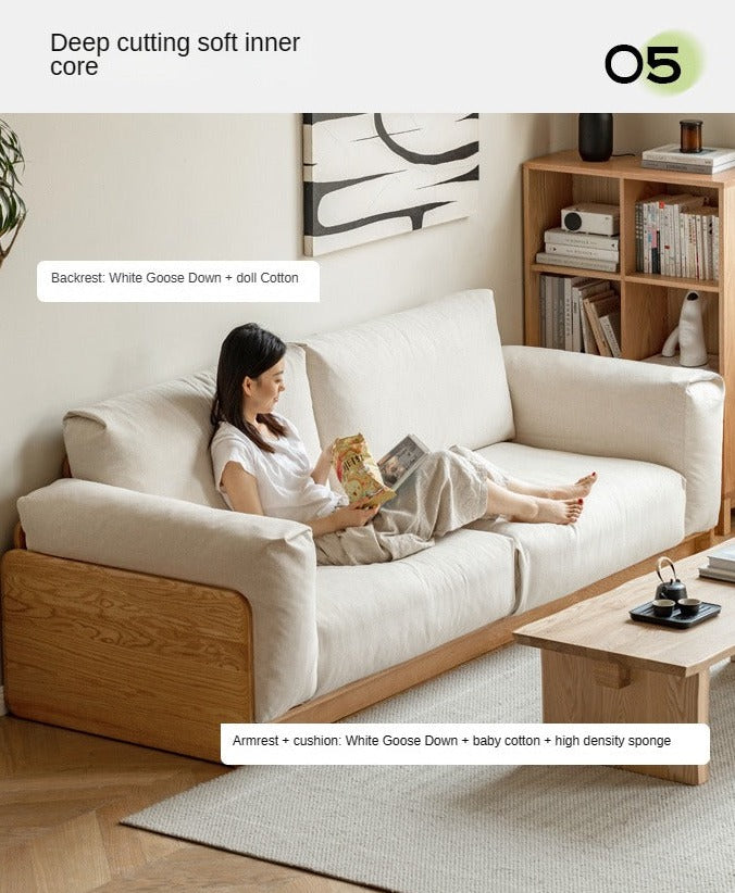 Oak Solid Wood Down Fabric Sofa.