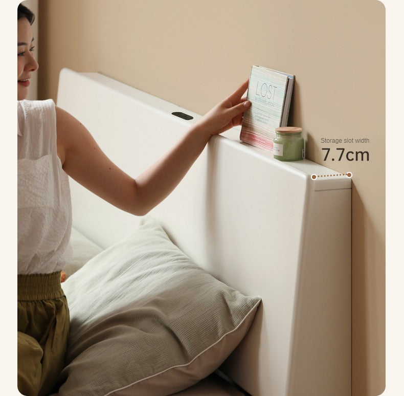 Rubber Wood,Poplar Solid Wood Box Bed, Cream Storage Bed