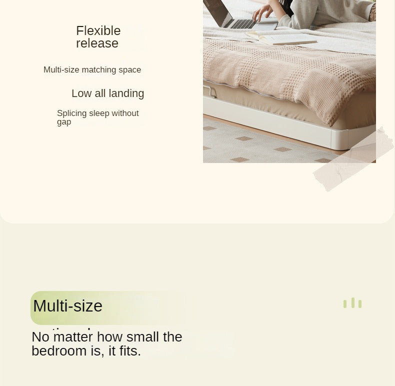 Birch solid wood platform bed, headboard-free bed floor bed cream style
