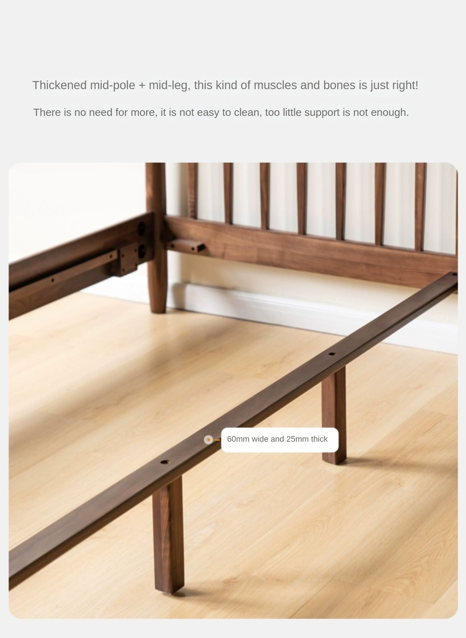 Black Walnut, Poplar Solid Wood Bed in Modern Casual Scandinavian Style