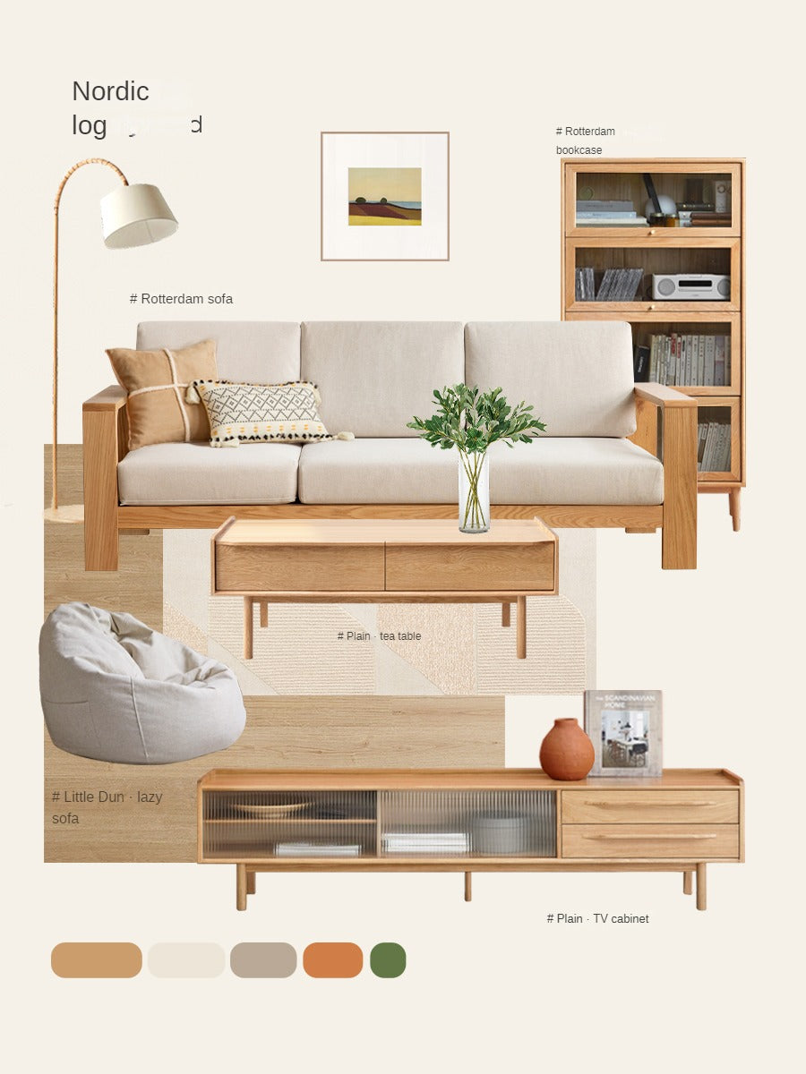Oak Solid Wood TV Stand Sliding Door.