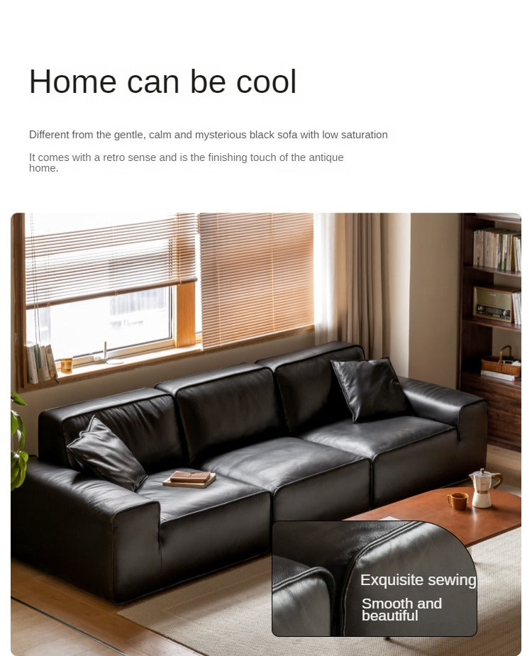 Top-grain Cowhide Leather Black Sofa.
