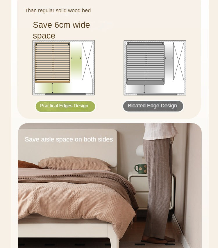 Poplar, Rubberwood Solid Wood Bed Modern Simple Cream Style