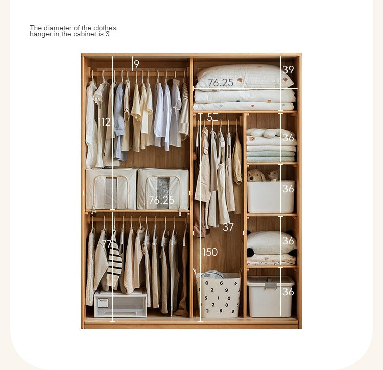 Beech Solid Wood Kids Wardrobe Sliding Door