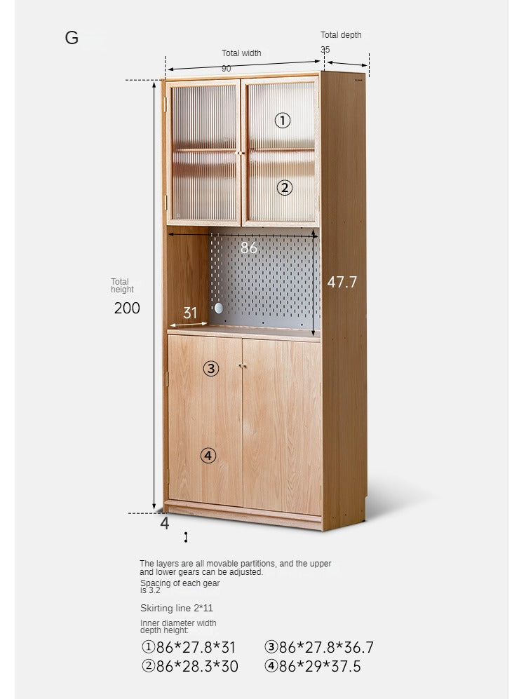 Oak Solid Wood Nordic Style Bookshelf with Floor Storage Cabinet