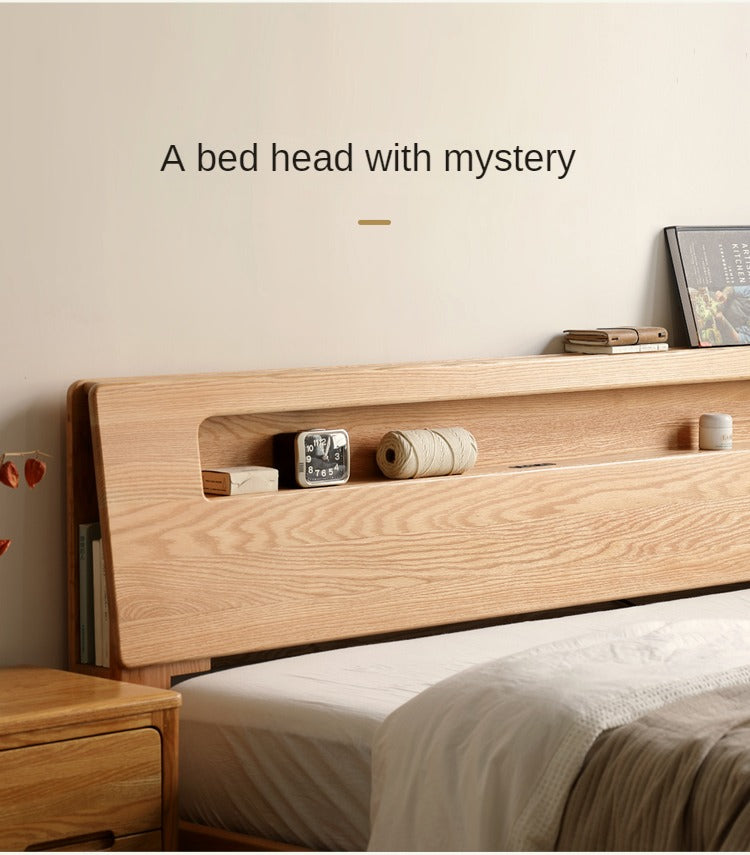Oak, Beech Solid Wood With Light And Bookshelf Bed