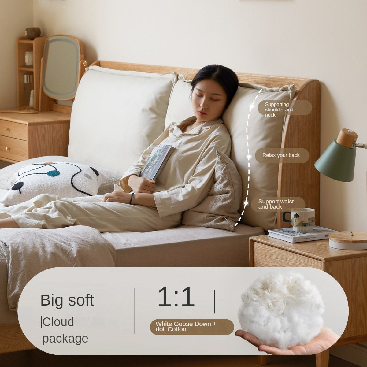 Oak Solid Wood Top Grain Leather, Technical Cloth ,Fabric Bed