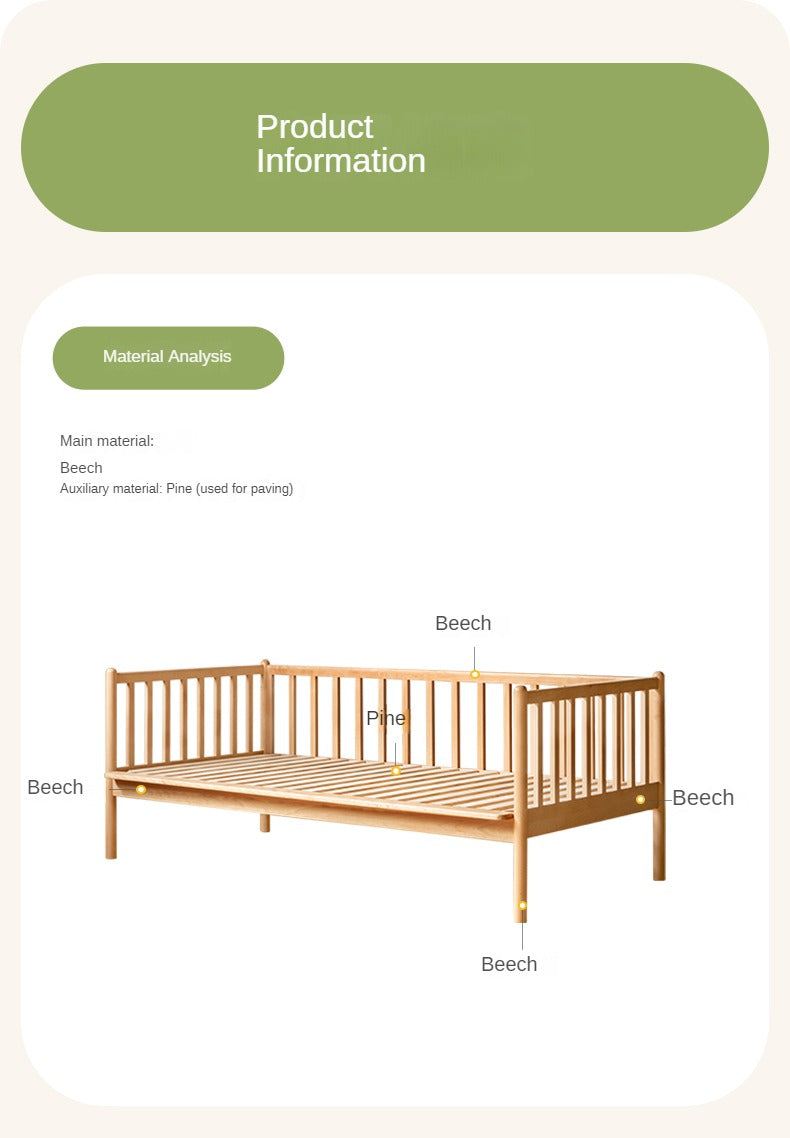 Beech solid wood children's bed with guardrails spliced bed<