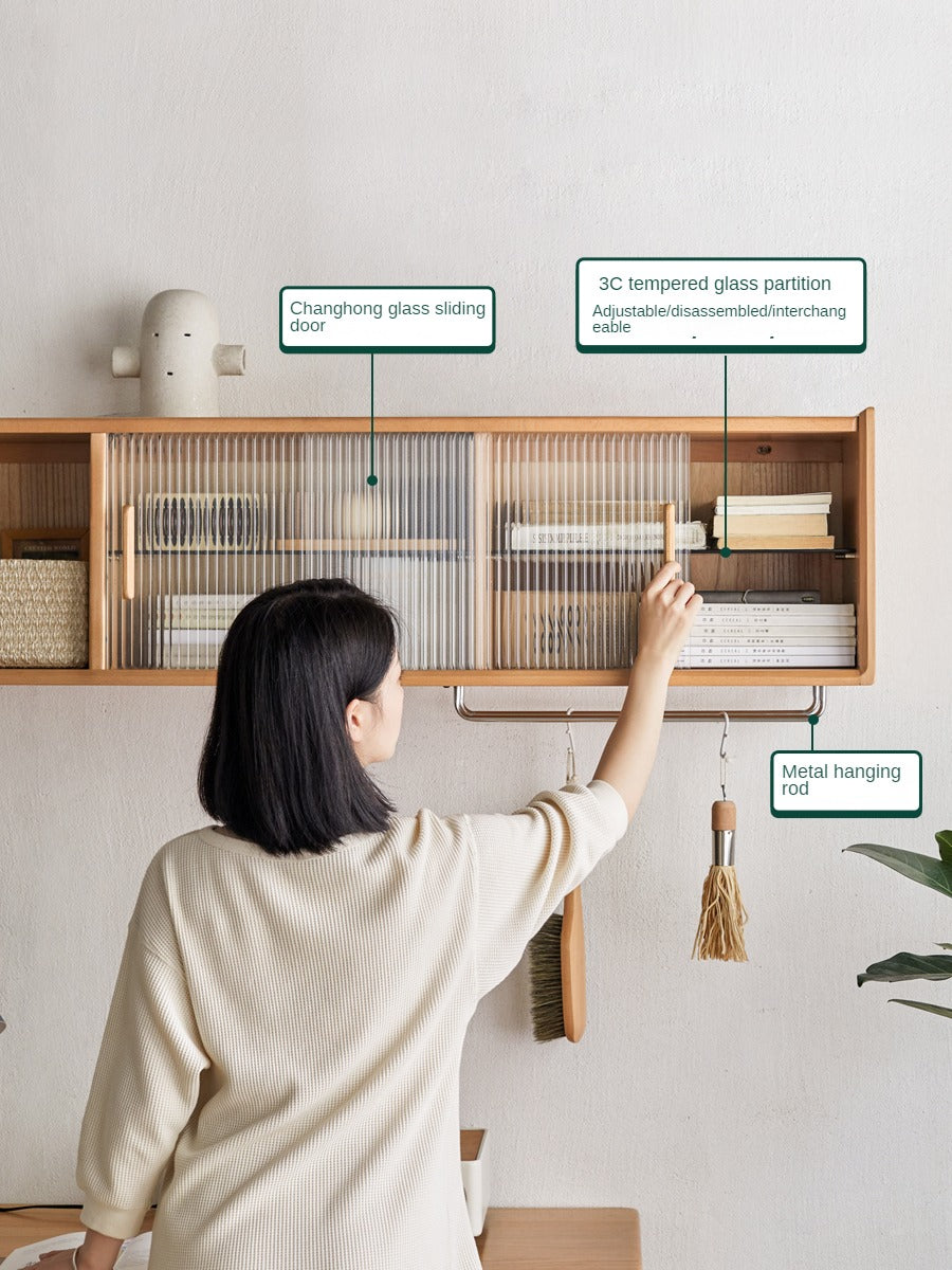 Oak Solid Wood, Solid Rubberwood Wall-Mounted Sideboard Cabinet Locker