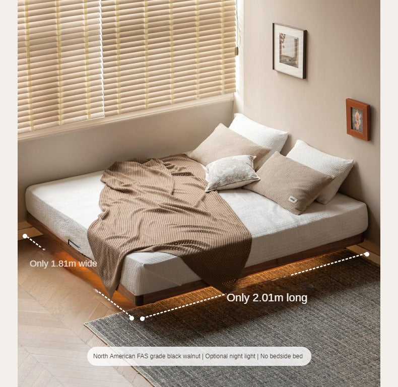 Black Walnut, Oak Solid Wood platform bed, headboard-free Suspended Bed