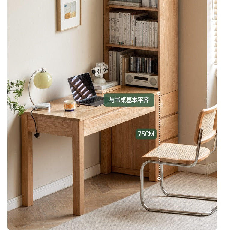 Rubberwood, Oak Solid Wood Bookcase, Floor-Standing Storage Cabinet