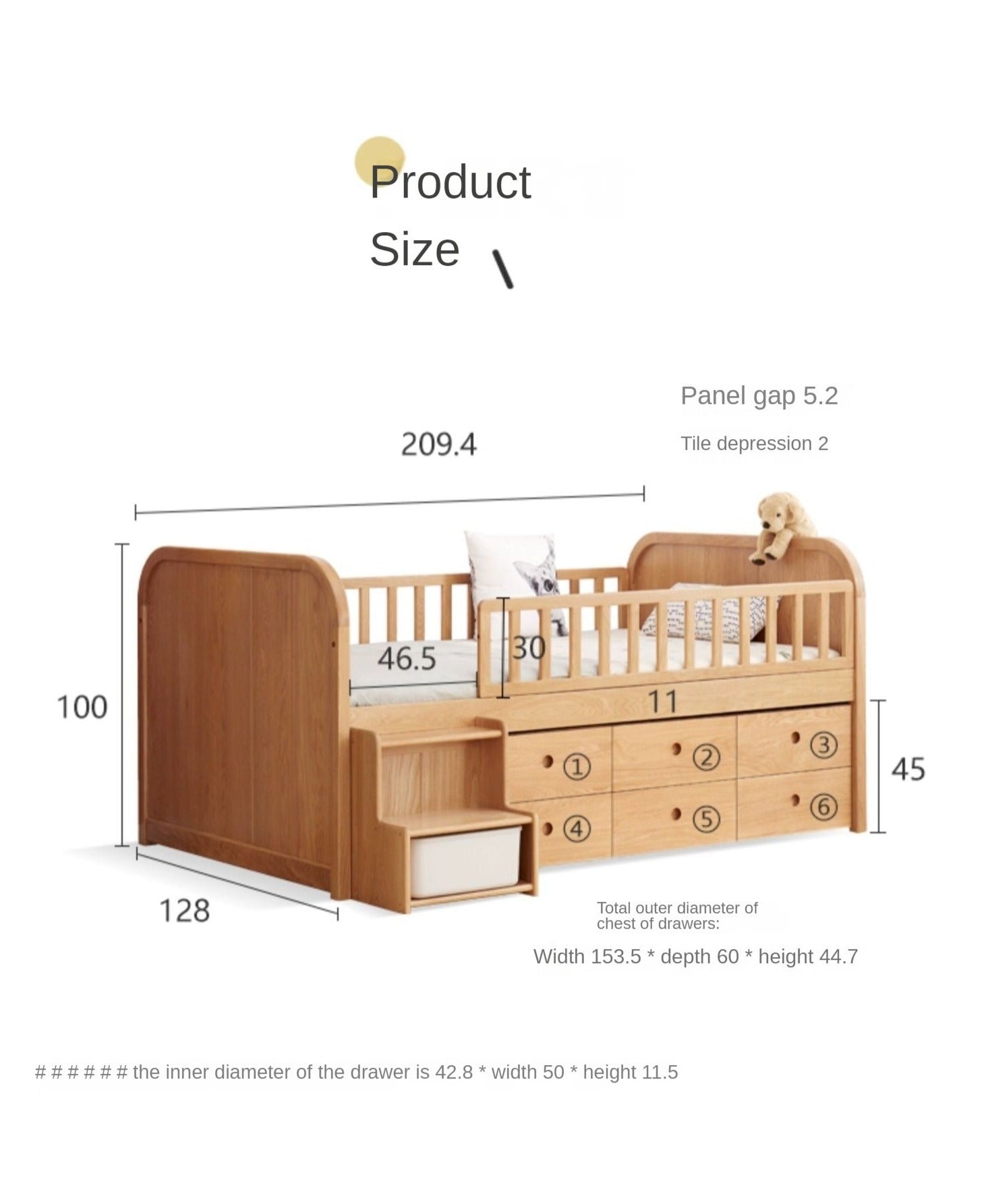 Oak solid wood Multi-function wide storage box bed<