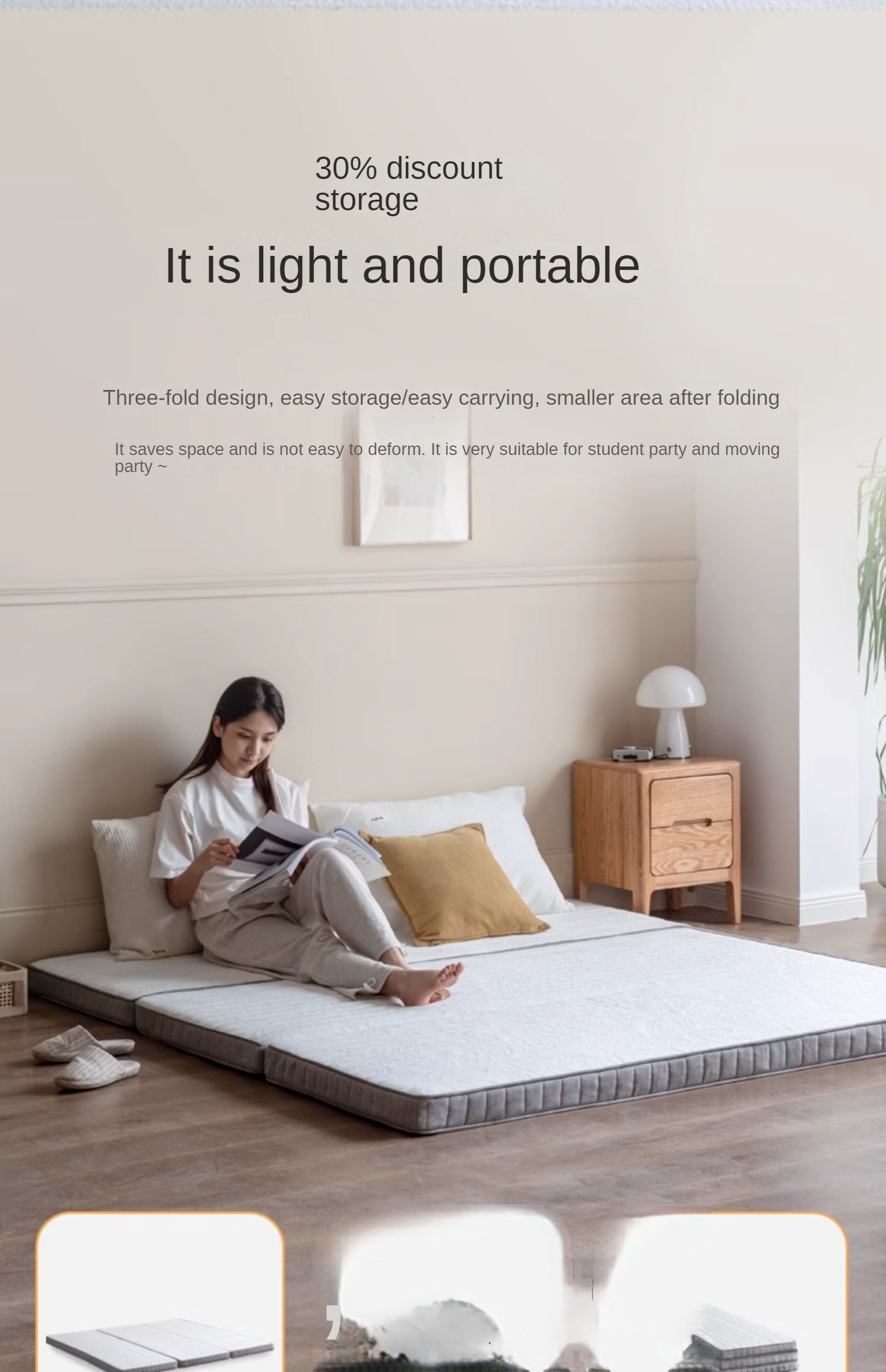 Coconut palm latex three-fold mattress with Spine Protection 8cm :