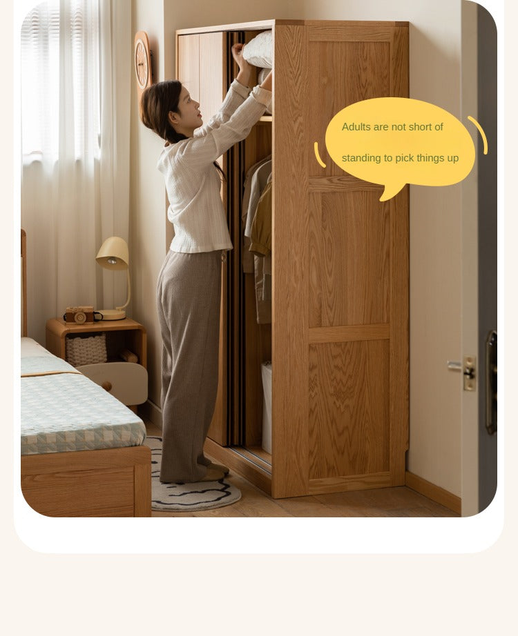Oak Solid Wood Children's Sliding Door Wardrobe