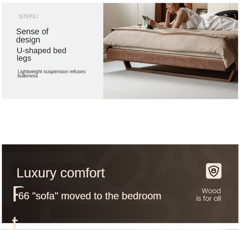 Teak, Black Walnut Solid Wood Genuine Leather Soft Bed Italian Light Luxury