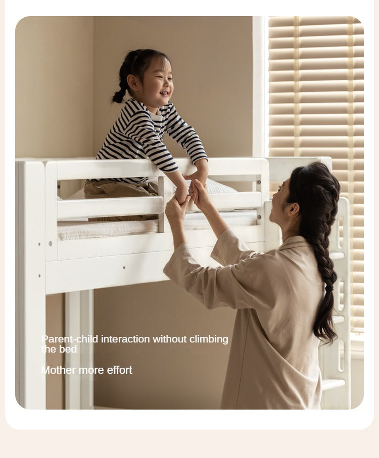 Rubber wood, Beech Solid Wood Children's Bunk Bed Cream Style White.