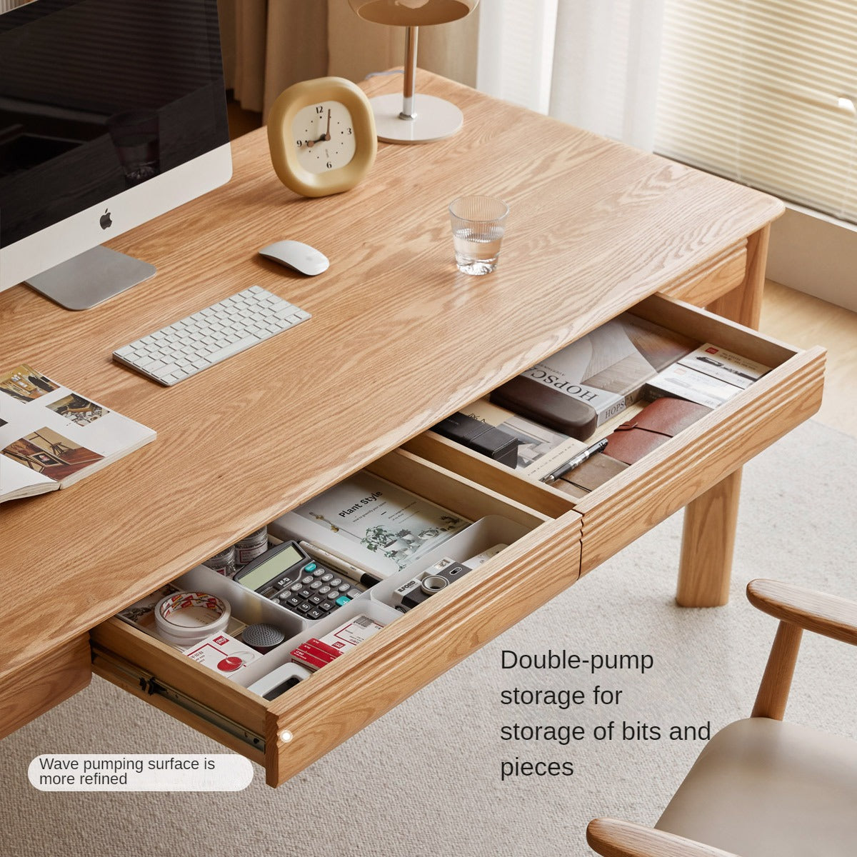 Oak, Ash Solid Wood Long Office Desk