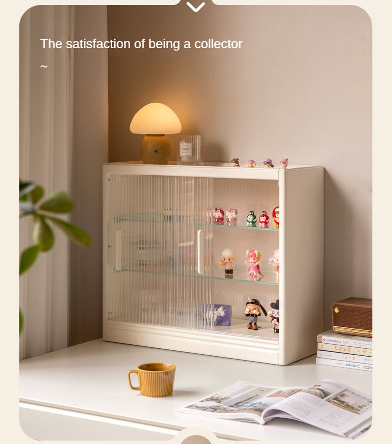 Solid Rubberwood Desktop Storage Cabinet Glass Sliding Door