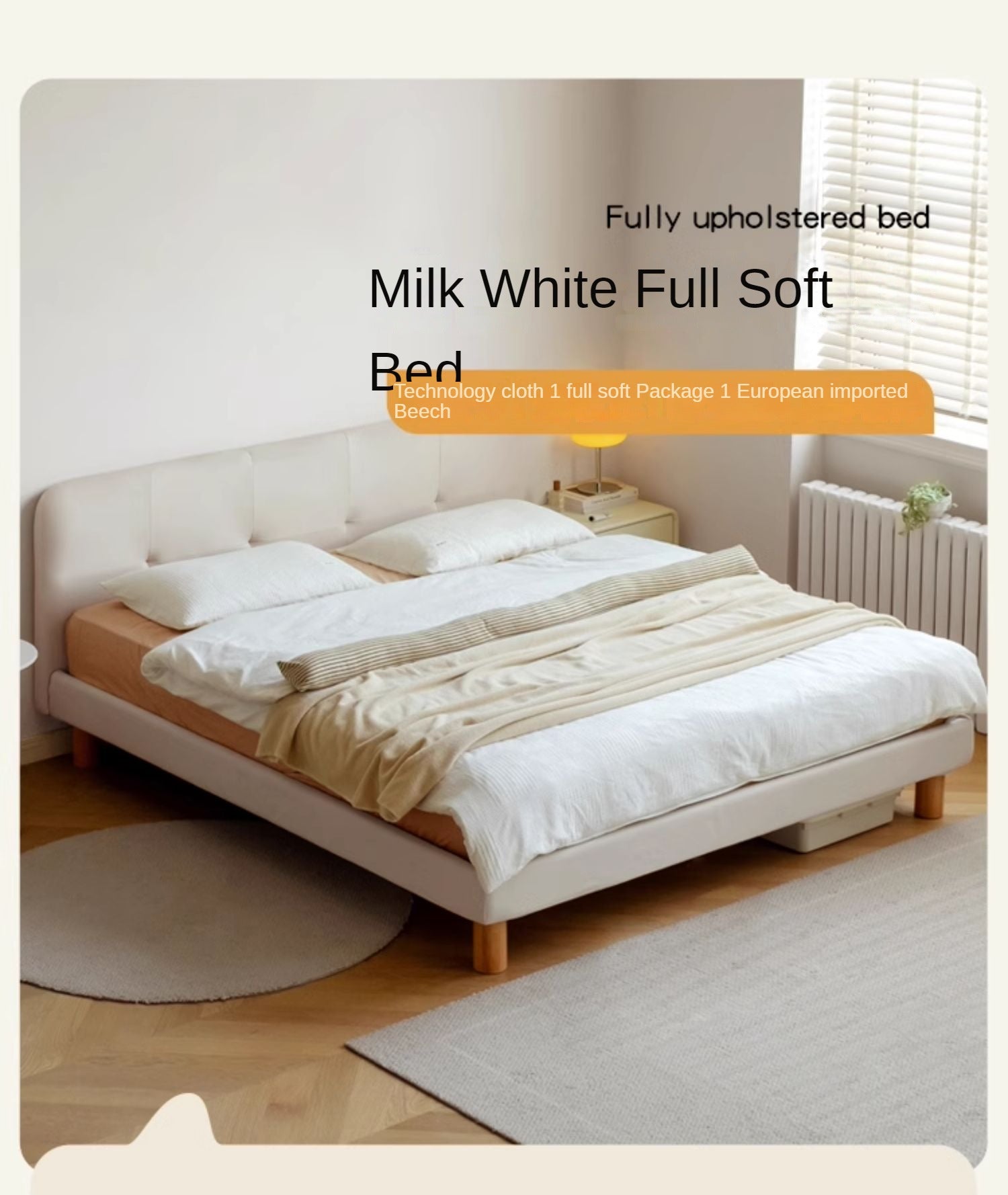 Fabric Nordic Simple Soft Bed Cream Style