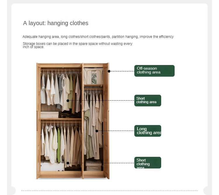 Oak Solid Wood Narrow Wardrobe.