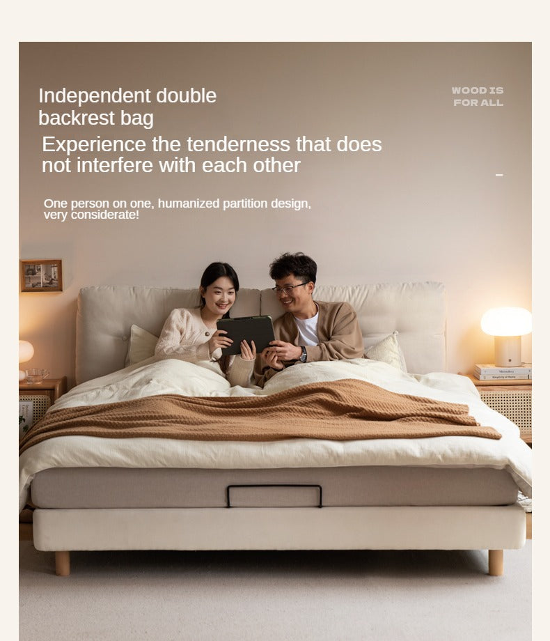 Fabric Soft Bed White Cream Style