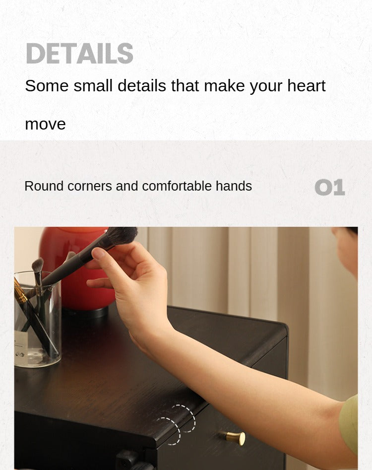 Oak Solid Wood Black Makeup Table Mirror LED Touch.