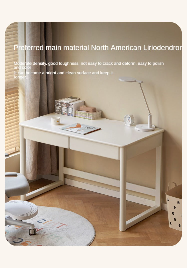 Poplar Solid Wood Study Table Writing Desk White Cream