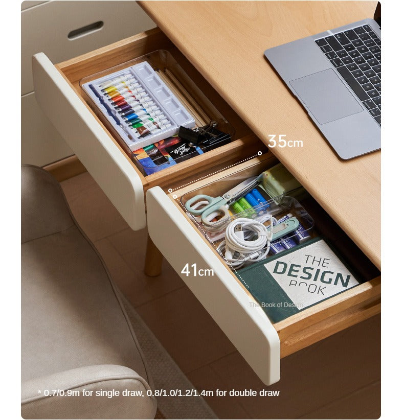 Beech Solid Wood Office Desk with 2 Drawers