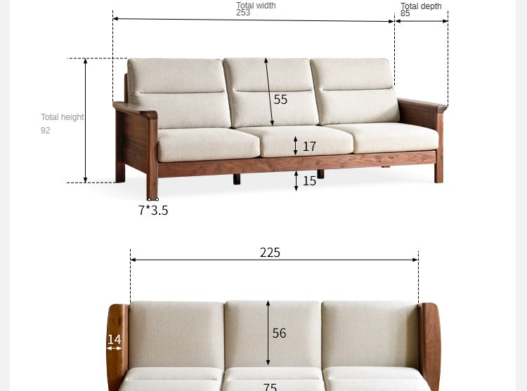 Sandalwood, Black Walnut Solid Wood Fabric Sofa.