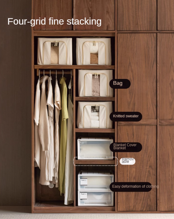 Black Walnut, Oak, Cherry Wood  Solid Wood Retro Style Skeleton Line Large Wardrobe.