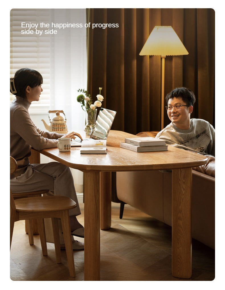 Oak Solid Wood Round Corner Long Dining Table