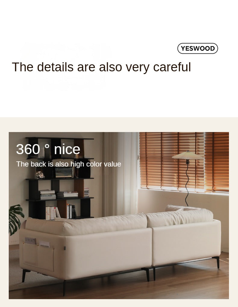 Fabric Straight Italian Down Sofa Cream Style.