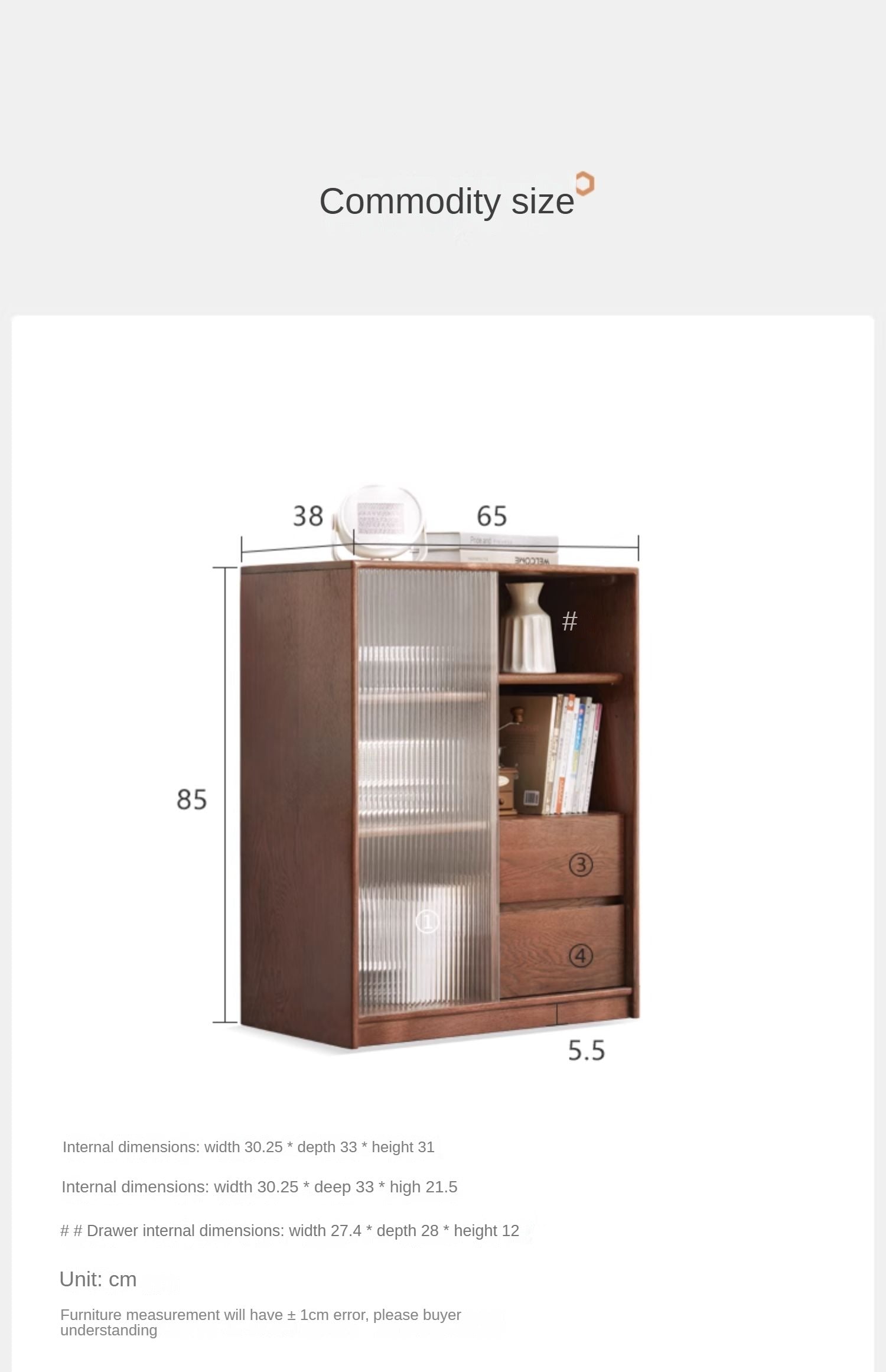 Oak Solid Wood Side Cabinet Glass Door Small Bookcase