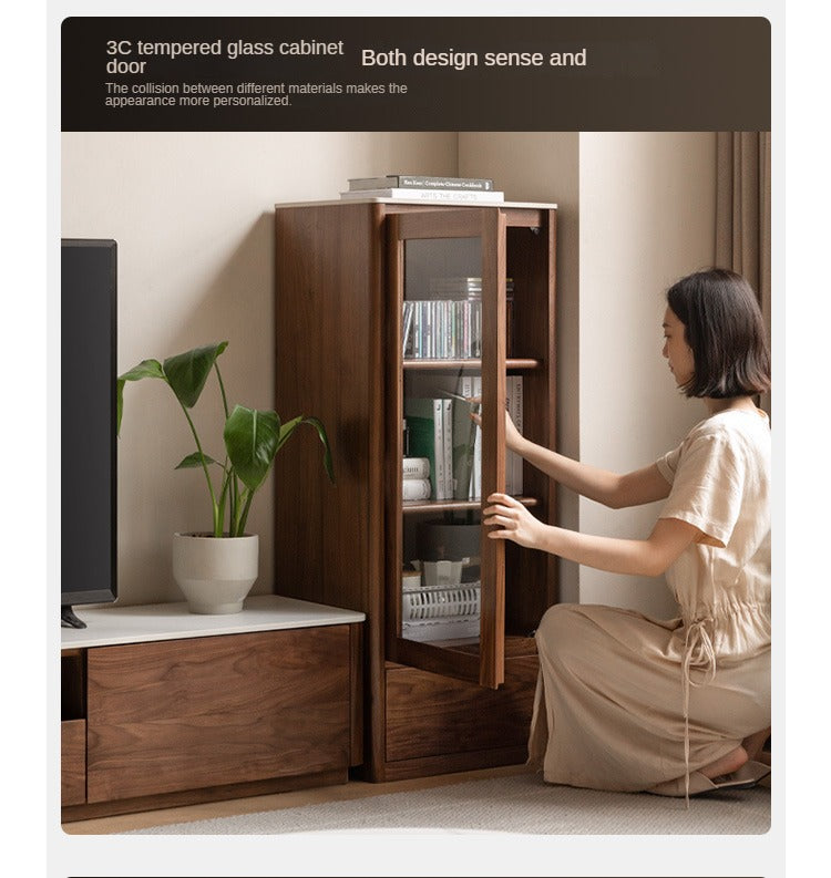 Black Walnut, Sandalwood Solid Wood Rock Slab Side Cabinet