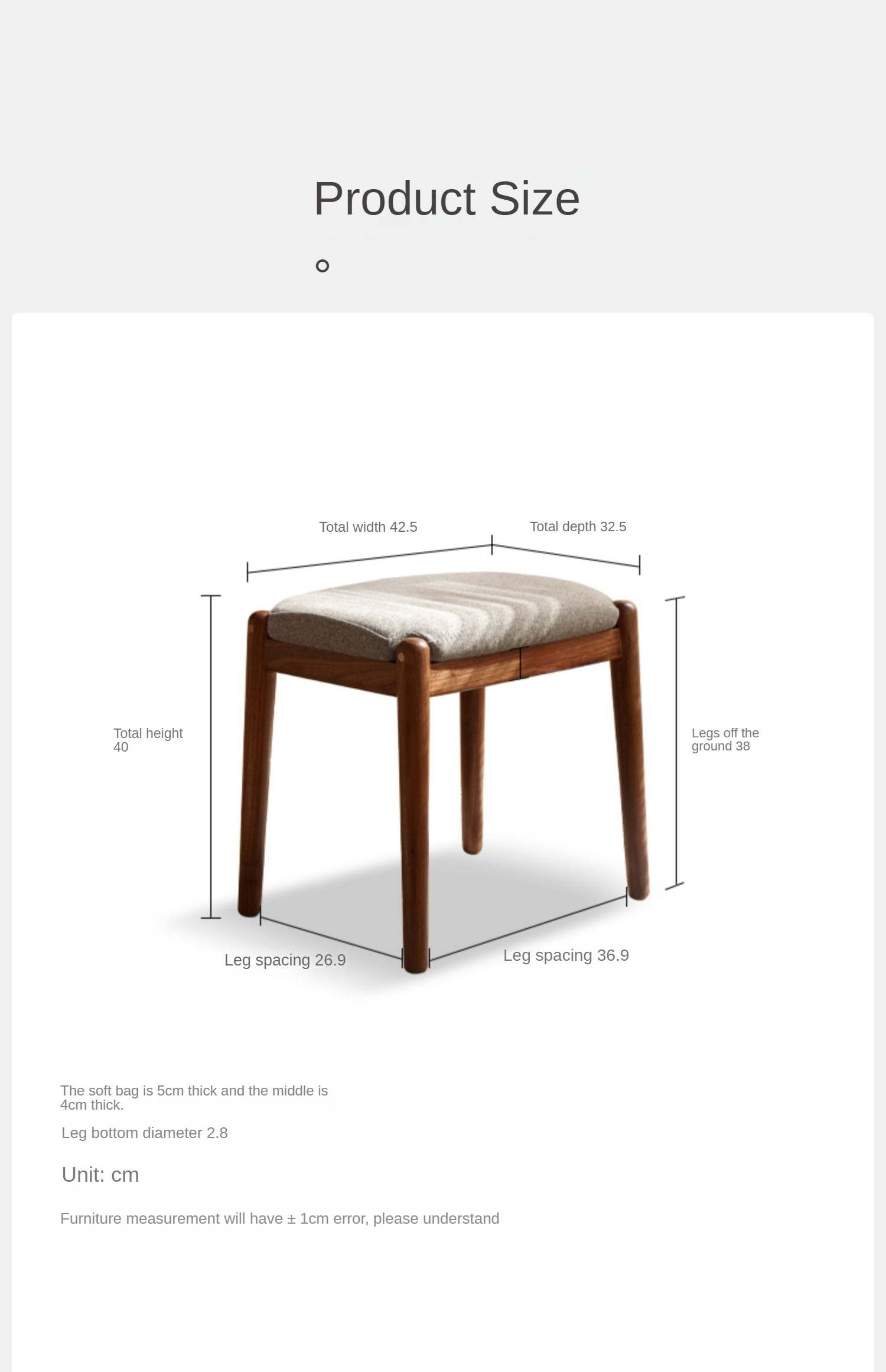 Black Walnut Solid Wood Square Makeup Stool
