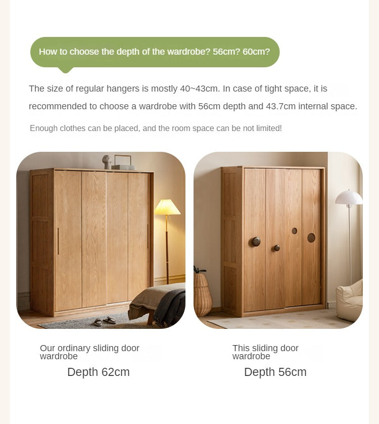 Oak Solid Wood Children's Sliding Door Wardrobe