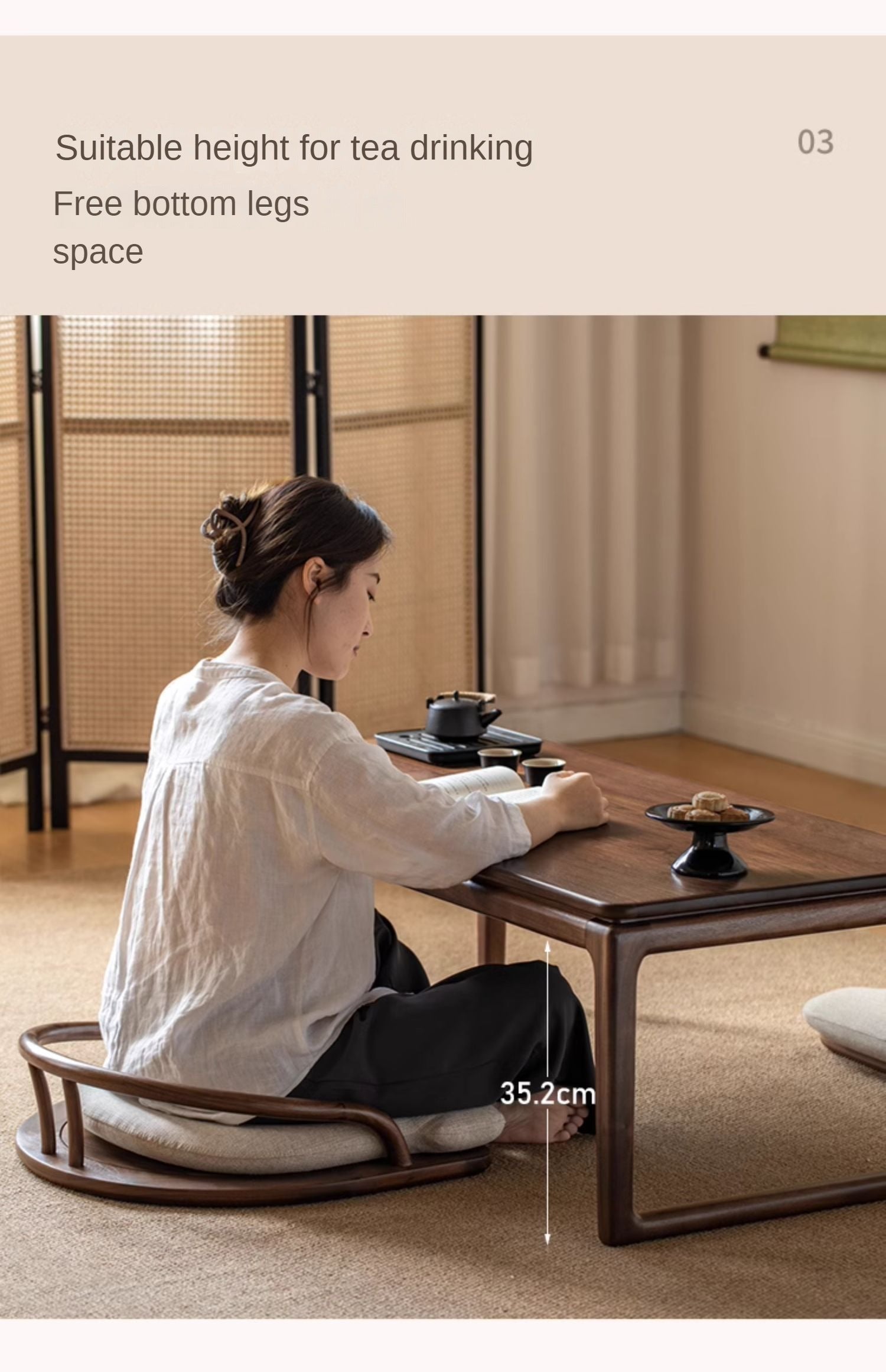 Black Walnut Solid Wood Tatami Small Tea Table.