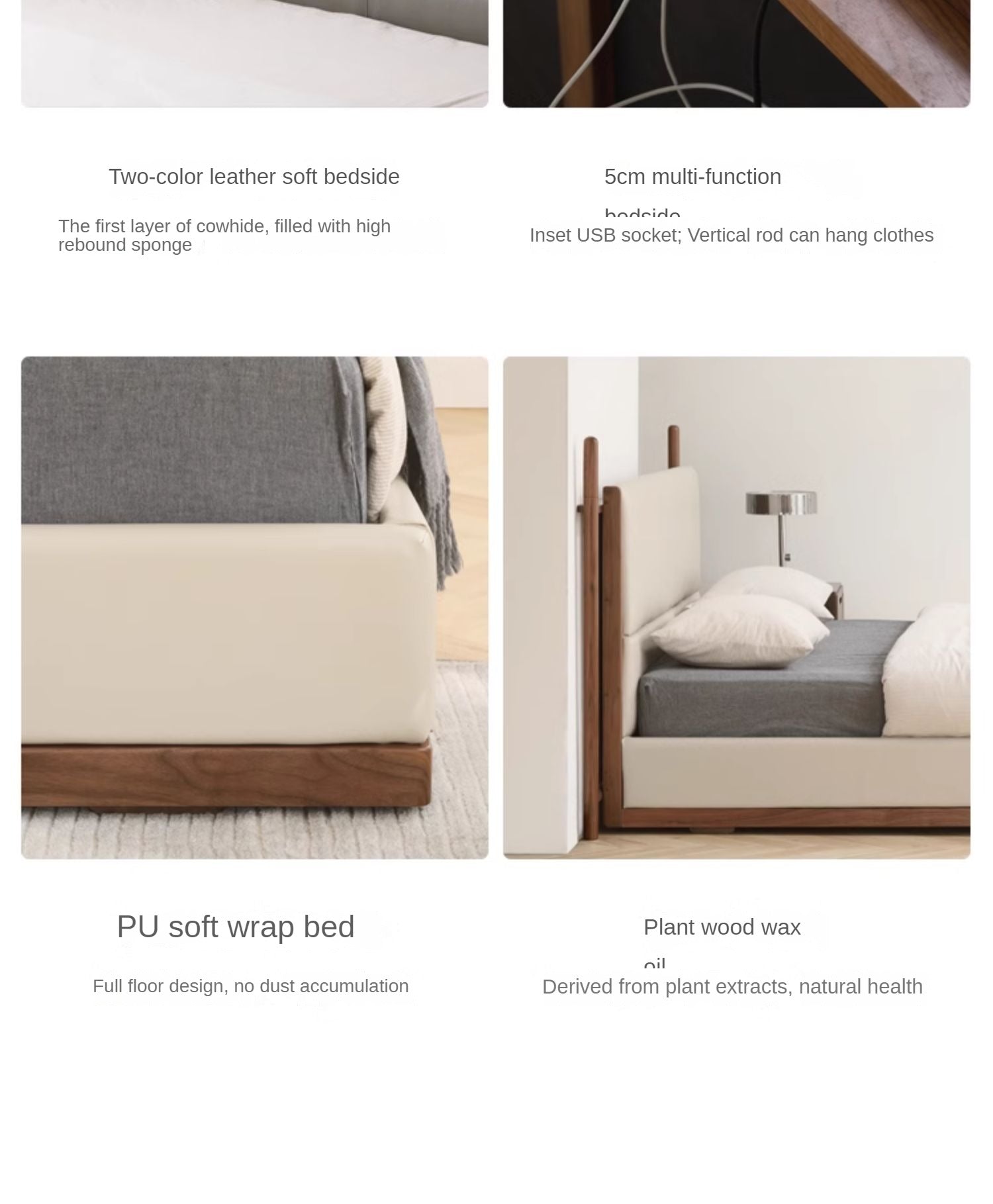 North American Black Walnut Bed Modern Light Luxury Top Layer Cowhide Soft Bed