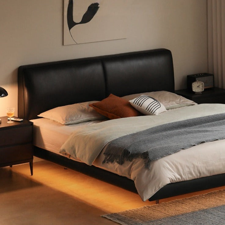 Genuine Leather Bed Italian Light Luxury Head Layer Cowhide