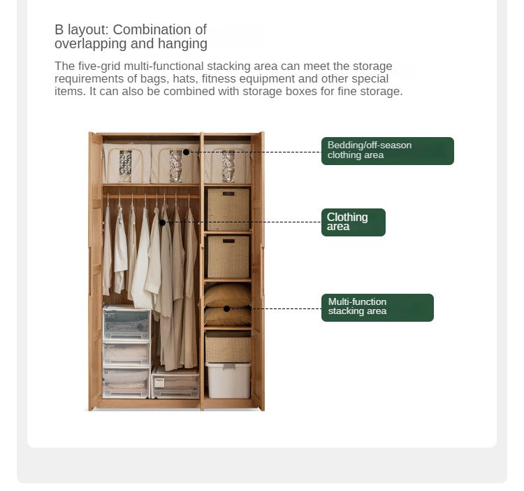 Oak Solid Wood Narrow Wardrobe.